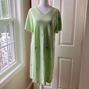 Vicki Wayne Dress Embroidered Flip-Flops Pattern Cotton Blend Green Size PL